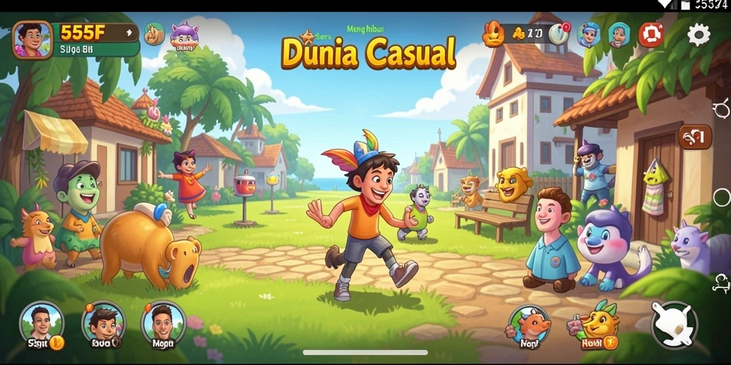 Tampilan gameplay menarik dalam 555F dengan grafis cerah.