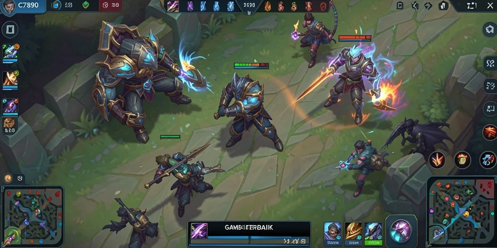 Tangkapan layar menunjukkan pertarungan seru dalam game MOBA C7890.