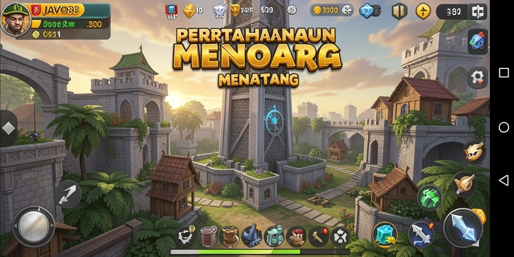 Tangkapan layar utama menunjukkan aksi seru dalam permainan Tower Defense.