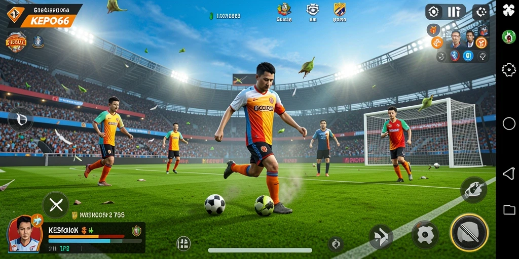 Gameplay KEPO66 dengan aksi sepak bola yang mendebarkan.