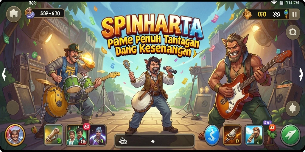 Tampilan gameplay SPINHARTA yang penuh warna dan interaktif.