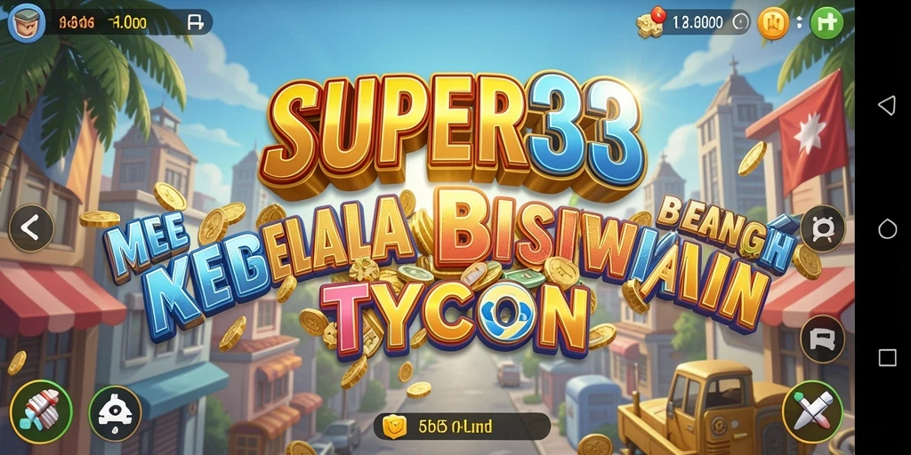 Tampilan gameplay SUPER33 menunjukkan pengelolaan bisnis yang strategis dan menantang.