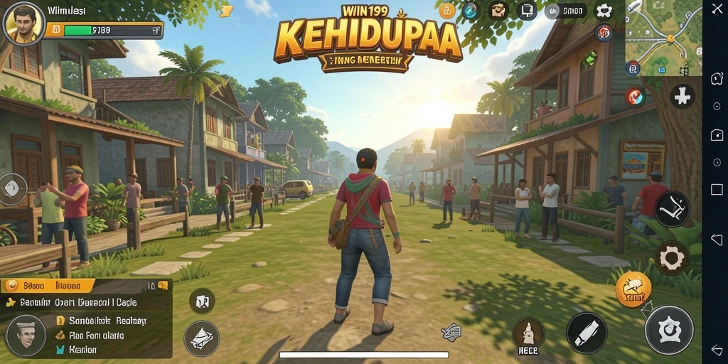 Tampilan utama gameplay <strong>WIN199</strong> menampilkan karakter dalam dunia simulasi yang hidup.